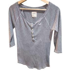 HOLLISTER SzL Vintage Y2K Gray ¾ Sleeve Button Henley Layer Logo Bella Shirt Top